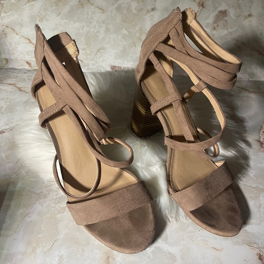 LC Lauren Conrad Tan Heels with Ankle Straps